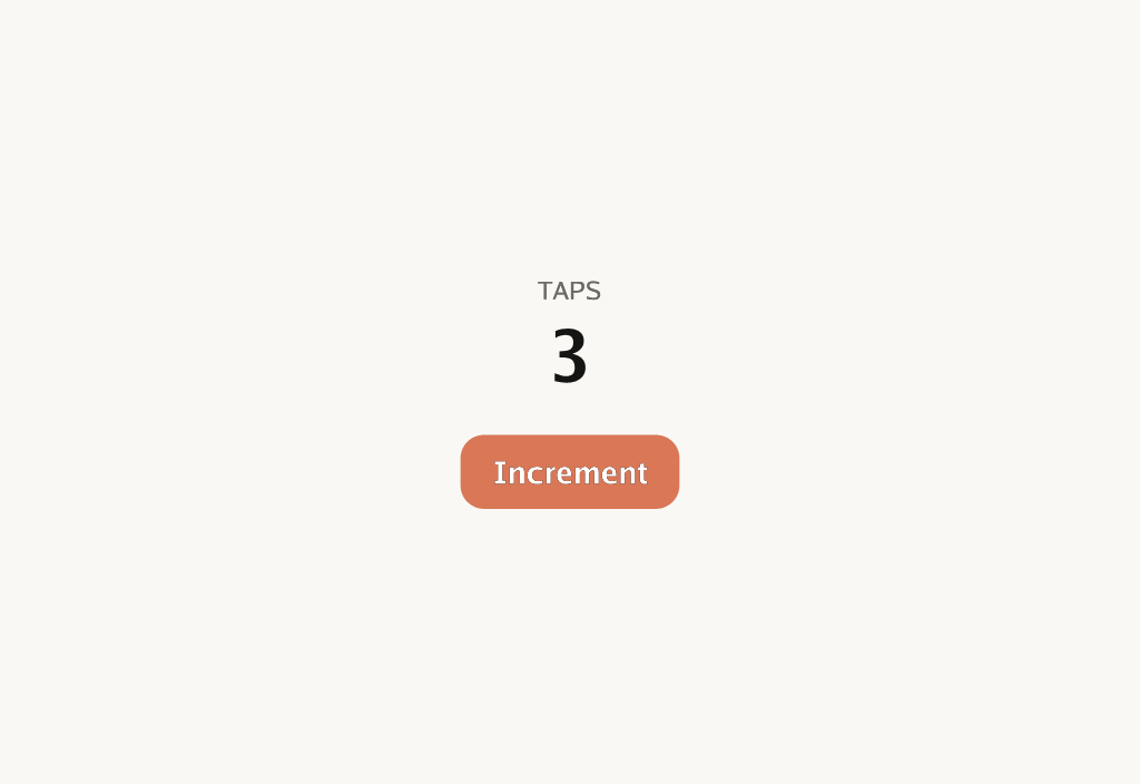 The counter app rendered by Gophics: a TAPS label, the number 3 in bold, and a clay-colored Increment button